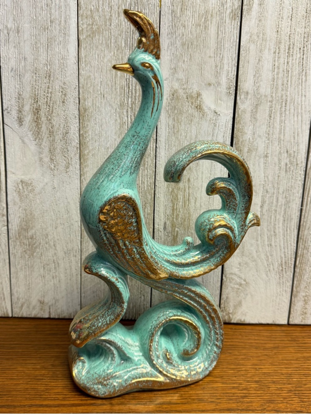 Vintage California Pottery Art Deco Hollywood Regency Turquoise Peacock MCM